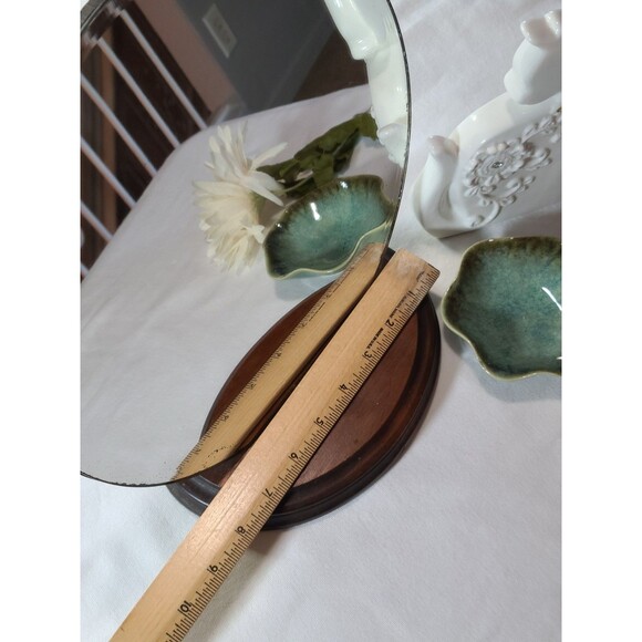 Vintage Round Mirror on Wood Base 12" Beveled Vanity Decor Rustic Accent - Picture 4 of 9